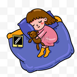 小女孩玩具图片_手绘卡通可爱冬季冬天睡觉的小女