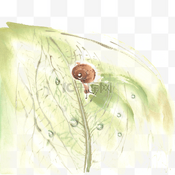 露珠绿叶图片_绿叶上的蜗牛水墨画PNG免抠素材