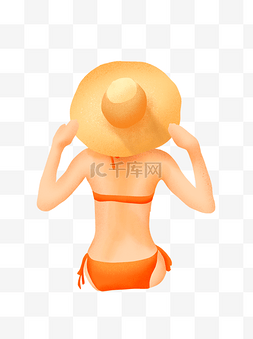 太阳帽图片_手绘穿着泳衣的女人插画元素