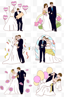 西式婚礼新人图片_西式婚礼人物手绘插画