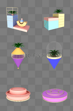 立体3d装饰图片_C4D立体几何摆放台舞台装饰合集