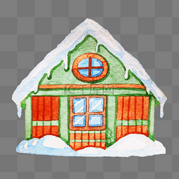 卡通冬天房子图片_卡通手绘雪中的房子插画
