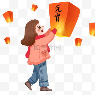 元宵节人物和孔明灯