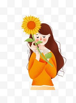黄衣女孩和向日葵元素设计