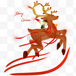 手绘圣诞夜图片_手绘卡通圣诞驯鹿小精灵