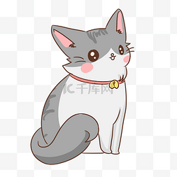 戴着项圈的狗图片_灰色的小猫咪插画