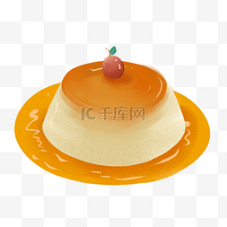 水果甜点蛋糕图片_手绘可口布丁樱桃蛋糕