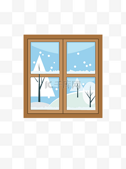 窗边雪景手绘矢量图素材