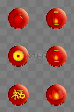国风圆形按钮图片_农历新年红色圆形图标