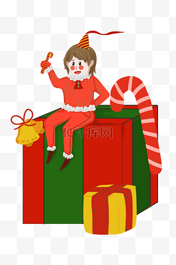 礼盒上的图片_手绘坐在礼物上的男孩插画