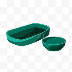 碗盘子手绘图片_手绘绿色餐具