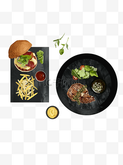 手绘美食牛排蔬菜汉堡设计元素