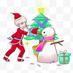 堆雪人的小朋友图片_圣诞节圣诞老人堆雪人手绘素材