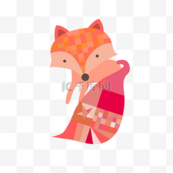 几何三角红色图片_几何图形组合的小狐狸