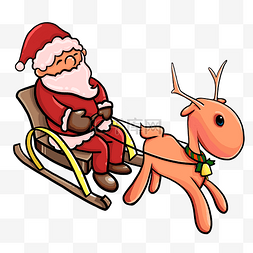 圣诞节红色圣诞老人雪橇麋鹿免抠