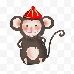 手绘红色帽子猴子