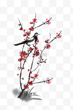 小鸟和小鸟图片_水墨中国风梅花和小鸟