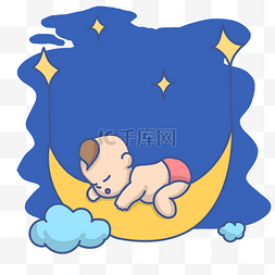睡觉的孩子图片_趴在月亮睡觉的孩子