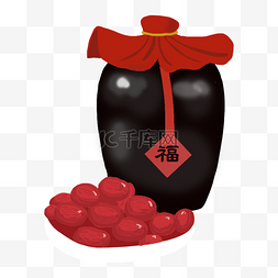 红色的罐子图片_年货红色的红枣插画