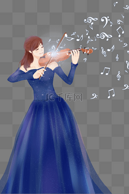 简约女孩卡通图片_拉小提琴的女孩音乐主题插画