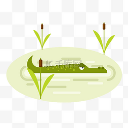 绿色的鳄鱼图片_小清新浮在湖面的鳄鱼