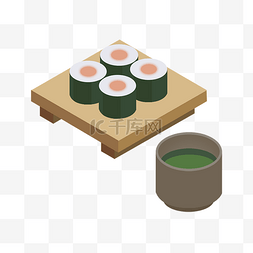 盘子里的寿司和茶水