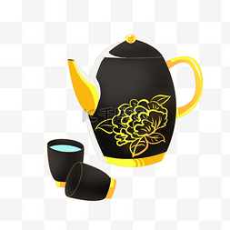 茶壶黑色图片_黑色的茶壶手绘插画