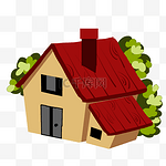 红色小房子装饰插画