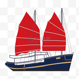 扁平船图片_卡通扁平水上红帆船