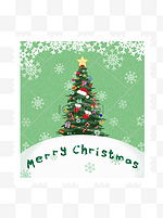 手绘圣诞节邮票圣诞树雪花绿色贴纸可商用