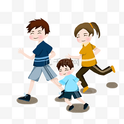 开心的一家人卡通图片_卡通手绘开心跑步的一家三口