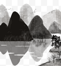 中国风山水背景图片图片_远山近水古风写意画