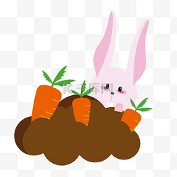 粉色花真花图片_卡通小清新的拔萝卜的兔子