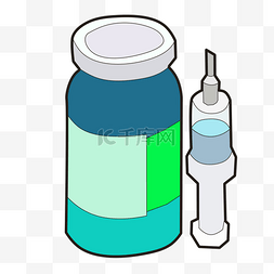 针管药瓶图片_蓝色药品和针管