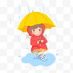 卡通雨衣女孩图片_春游卡通打伞女孩