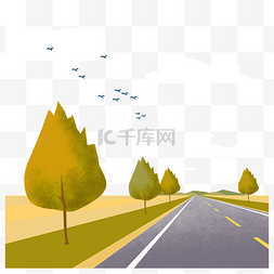 插画扁平风蓝色公路免扣