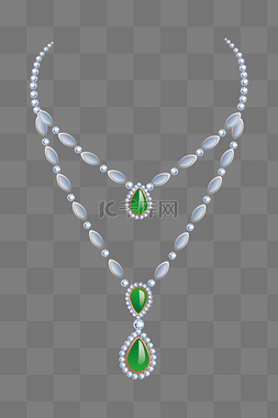 白珍珠项链图片_手绘绿色宝石项链插画