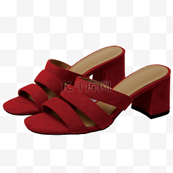 一双红色的女式凉鞋