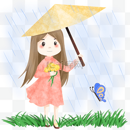 拿鲜花的图片_清明节撑伞拿花的女孩插画