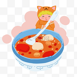 腊八插画图片_腊八节手绘喝粥的小孩插画