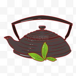 黑色的茶壶手绘插画