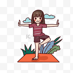 运动健身练习瑜伽的女孩手绘插画