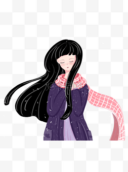 手绘冬季围围巾的女孩人物设计可