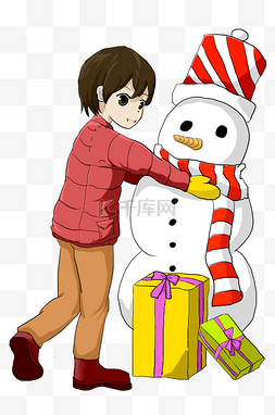 手绘圣诞节堆雪人插画