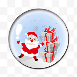 圣诞透明球球图片_水晶球调皮圣诞老人送礼插画