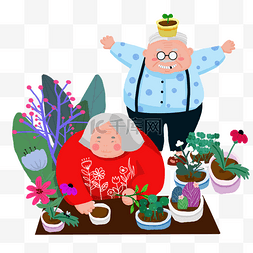 春天爷爷奶奶种菜植物