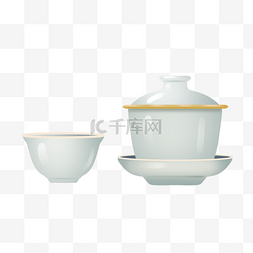 中国风白瓷茶杯插画