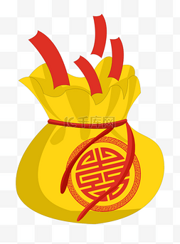 中国风绳子图片_新年黄色的福袋插画