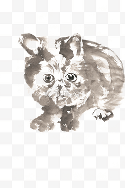 手绘写实宠物图片_呆萌的小猫水墨画PNG免抠素材
