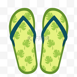 小清新绿叶沙滩拖鞋矢量素材